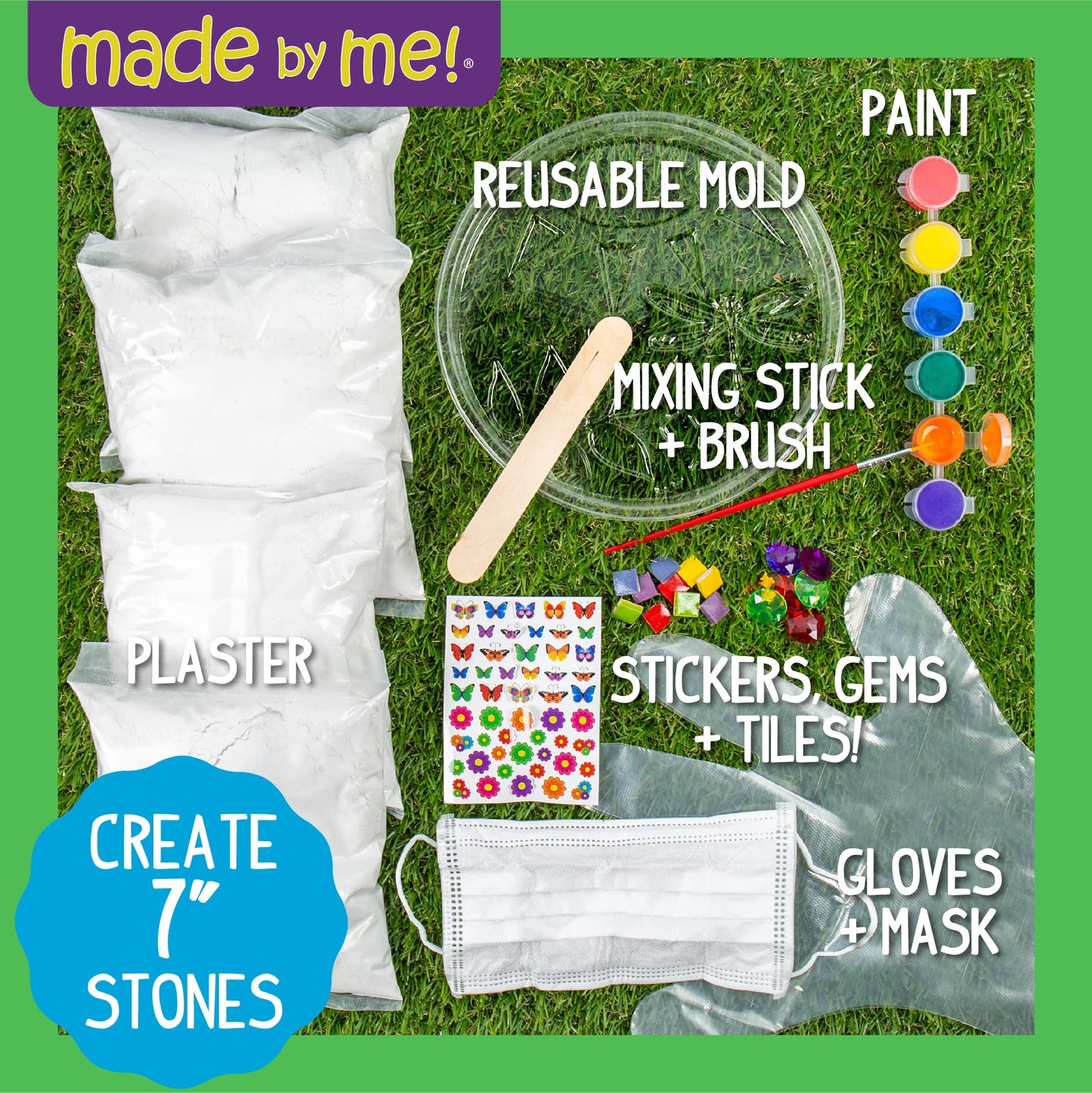 Mix & Mold Your Own & Make 4 DIY Personalized Stepping Stones, Great Spring & Summer Weekend Activity, Perfect Keepsake, Birthday Party Idea for Kids Ages 5, 6, 7, 8, 9, Multicolor