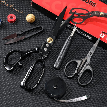 9 Inch Fabric Scissors Tailor Sewing Shears for Fabric Cutting Heavy Duty Tailor Scissors for Quilting Sewing and Dressmaking with Tape Measure, Thread Snips, Seam Rippers (Black, Classic Style)
