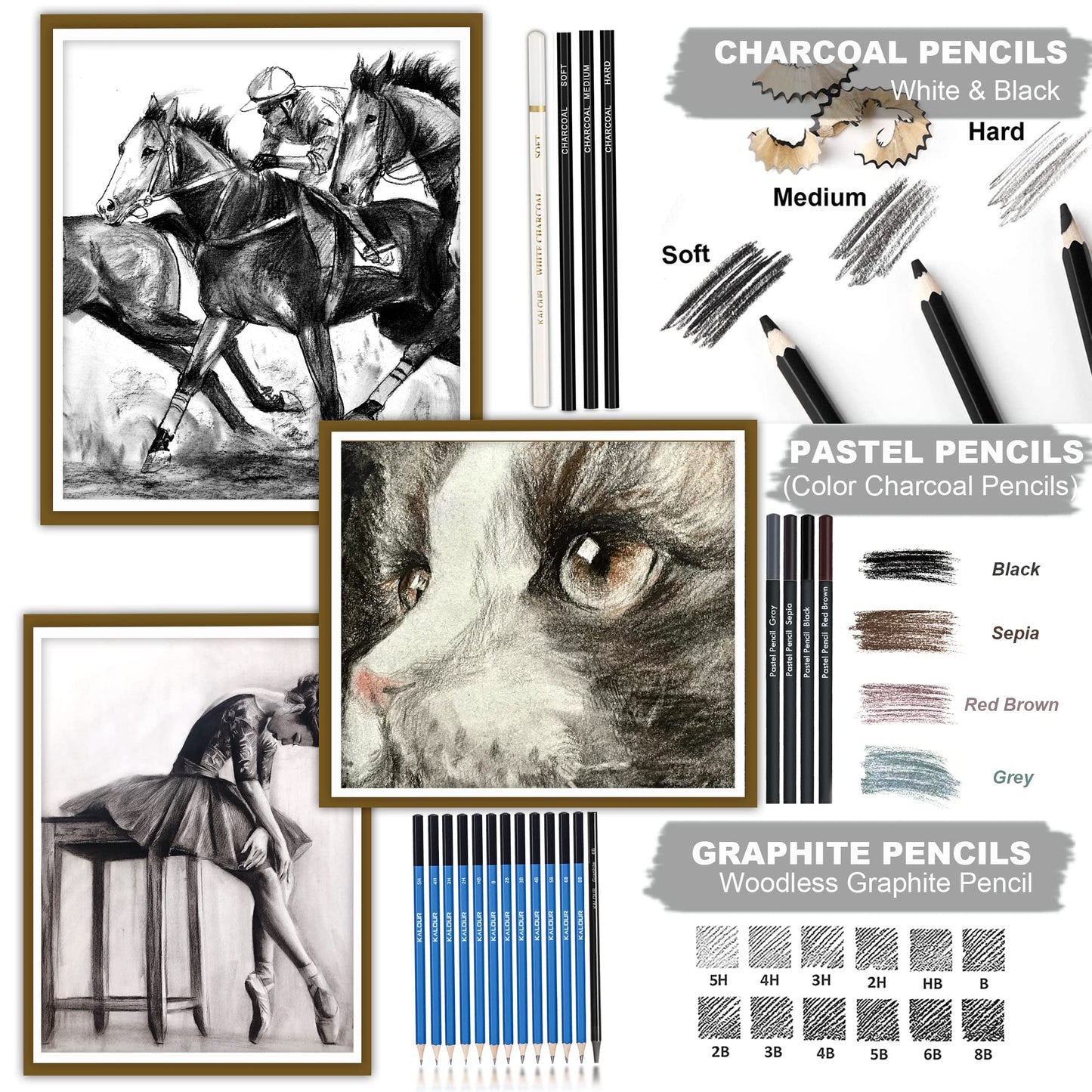 76pc Art Supply Set - Sketching & Drawing Kit with Tutorial Book, Sketchbook & Paper - Pencils, Pastels, Watercolors for Beginner Artists