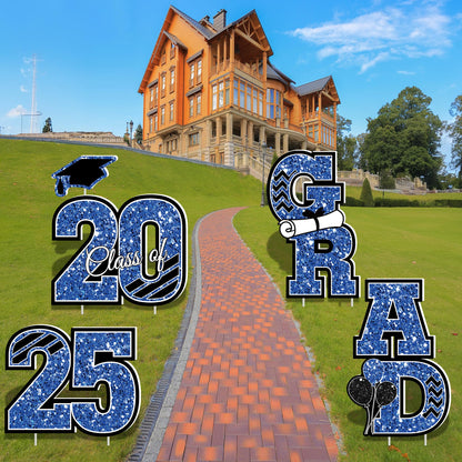 2025 Graduation Decorations, Large Congrats Grad Yard Signs With Stakes, Class of 2025 Glitter Plastic Congratulations Graduate Lawn Signs for College School Party Supplies