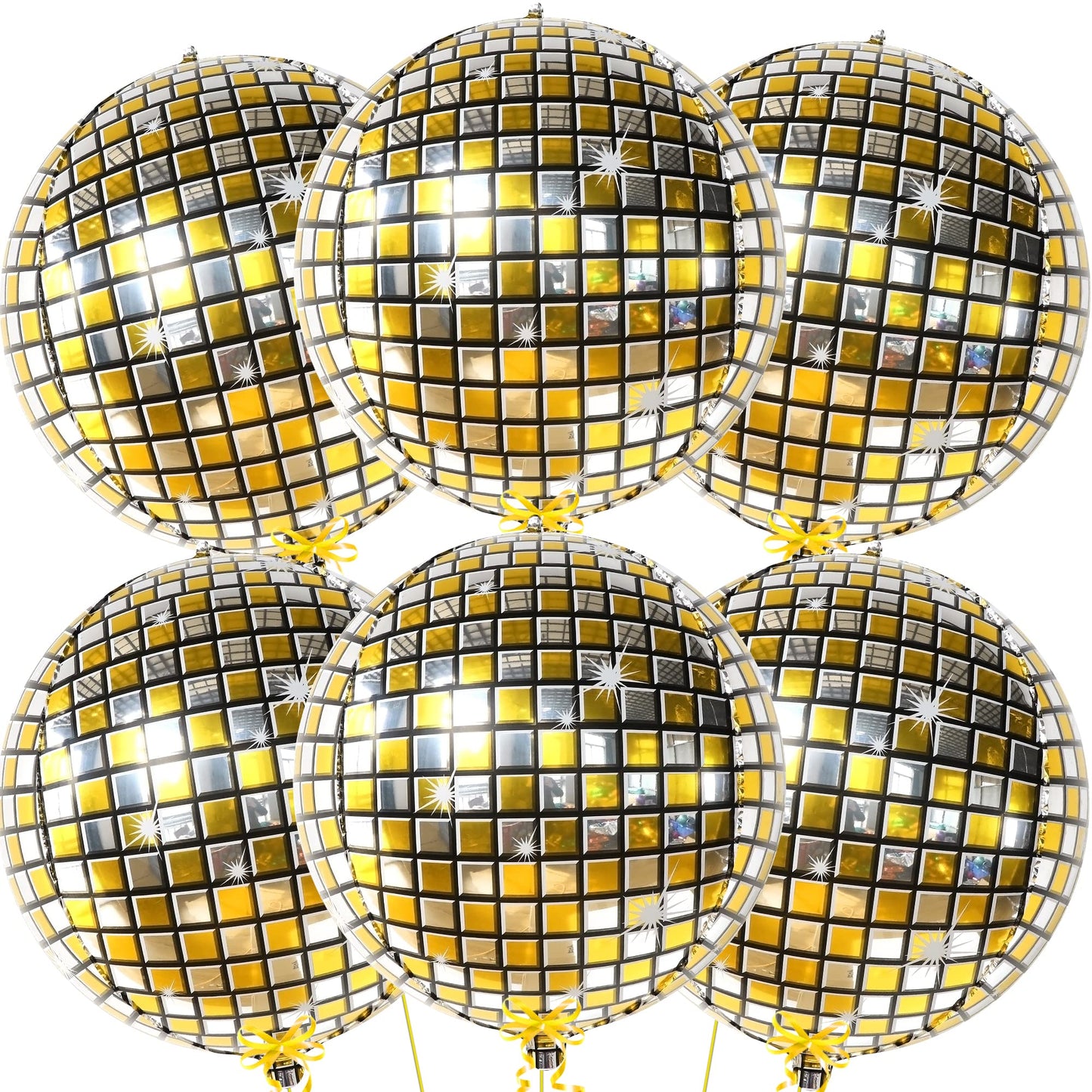 Huge Gold Disco Ball Balloons - 22 Inch, Pack of 6 | 4D Metallic Disco Balloons For Disco Party Decorations | Graduation Balloon, Gold Graduation Decorations 2025 | Birthday Party Decor