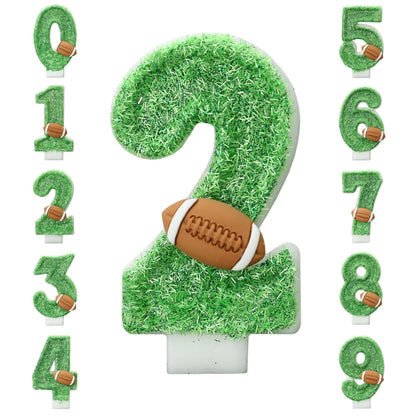 Football Birthday Number Candles Green Football Cake Candles Glitter Sequins Number 2 Candle for Cake Decorating Football Birthday Party Decorations Supplies 2