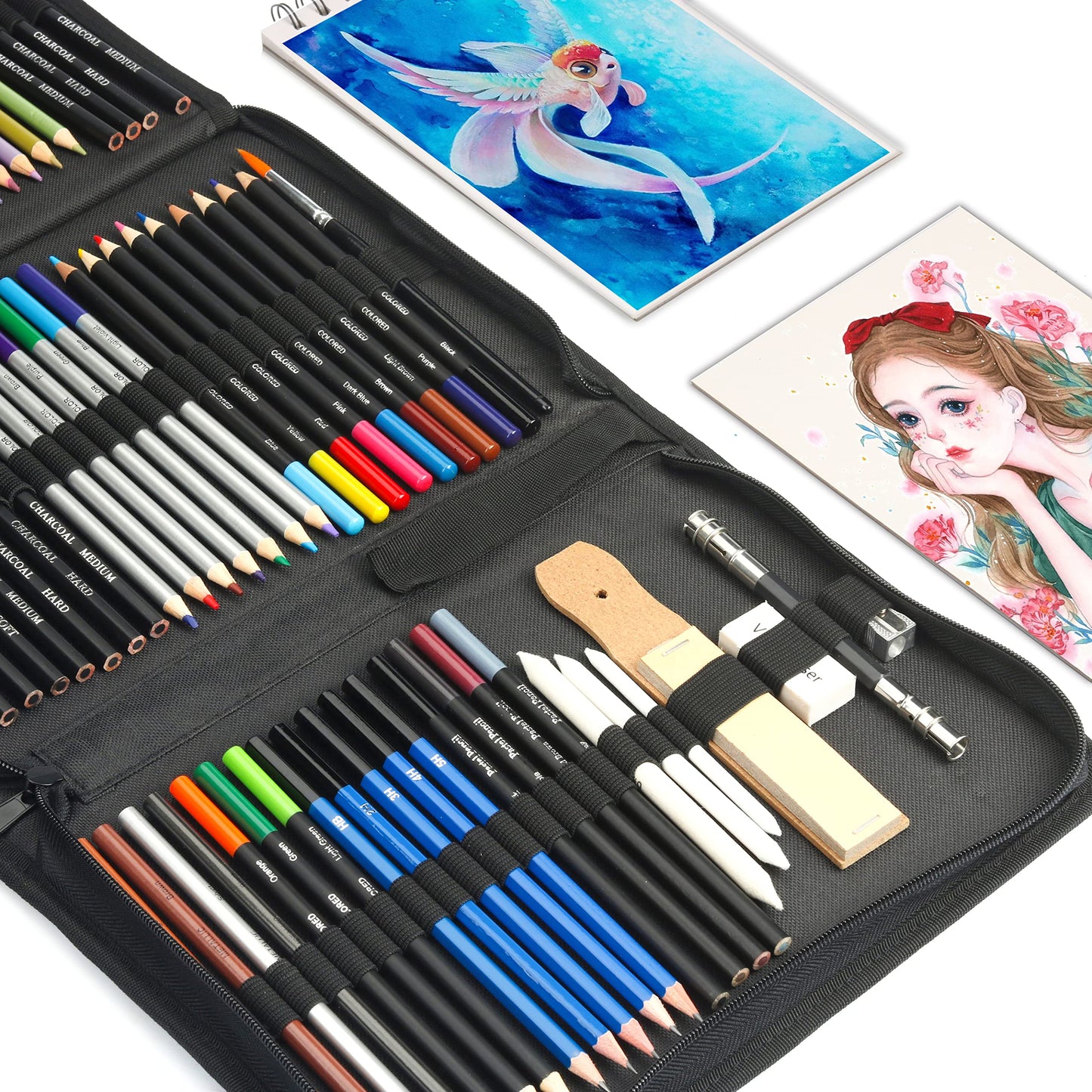76pc Art Supply Set - Sketching & Drawing Kit with Tutorial Book, Sketchbook & Paper - Pencils, Pastels, Watercolors for Beginner Artists
