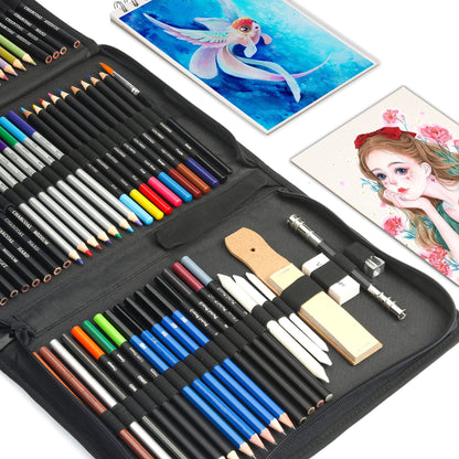 76pc Art Supply Set - Sketching & Drawing Kit with Tutorial Book, Sketchbook & Paper - Pencils, Pastels, Watercolors for Beginner Artists