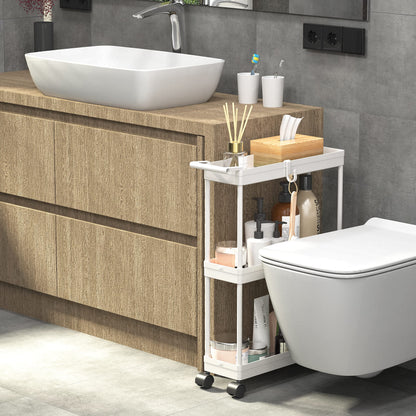 Kitchen Cart Storage 3-Tier Slim/Super Narrow Shelves with Handle, 26.5'' Height/5.5'' Width for Narrow Place, White