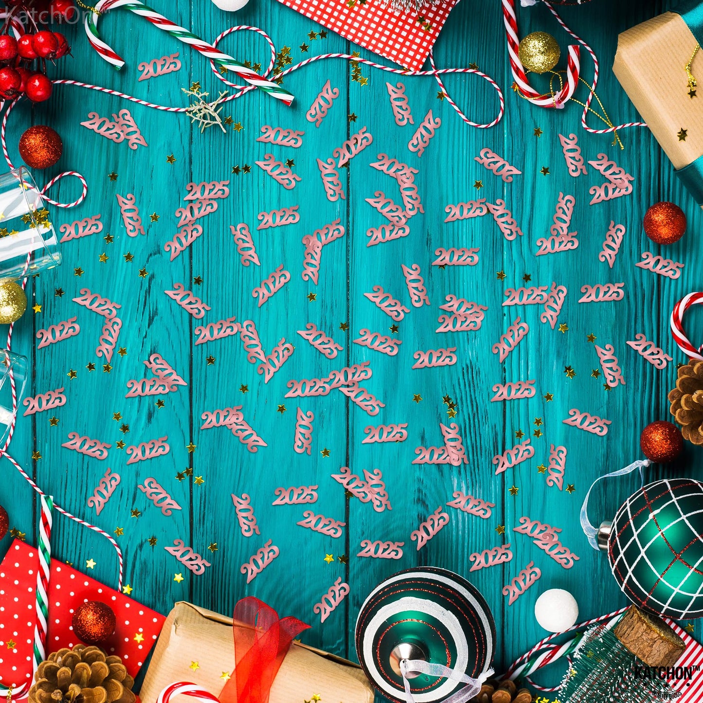 Shiny Rose Gold 2025 Grad Confetti - Pack of 500 | Rose Gold Graduation Confetti Class of 2025 | Pink Graduation Decorations 2025 | Prom Decorations 2025