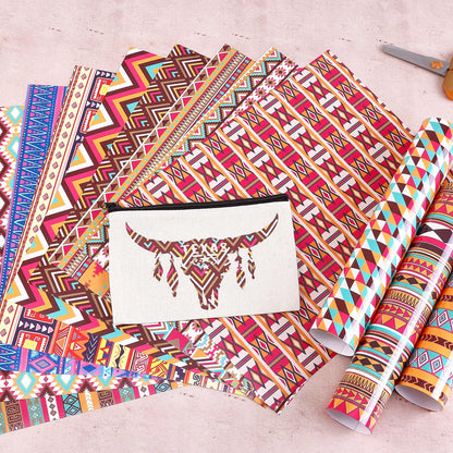 Aztec Patterned HTV Vinyl -12 Sheets 12'' x 10''Brown Heat Transfer Vinyl Geometric Iron on Vinyl for Fabrics Aztec Tribal HTV