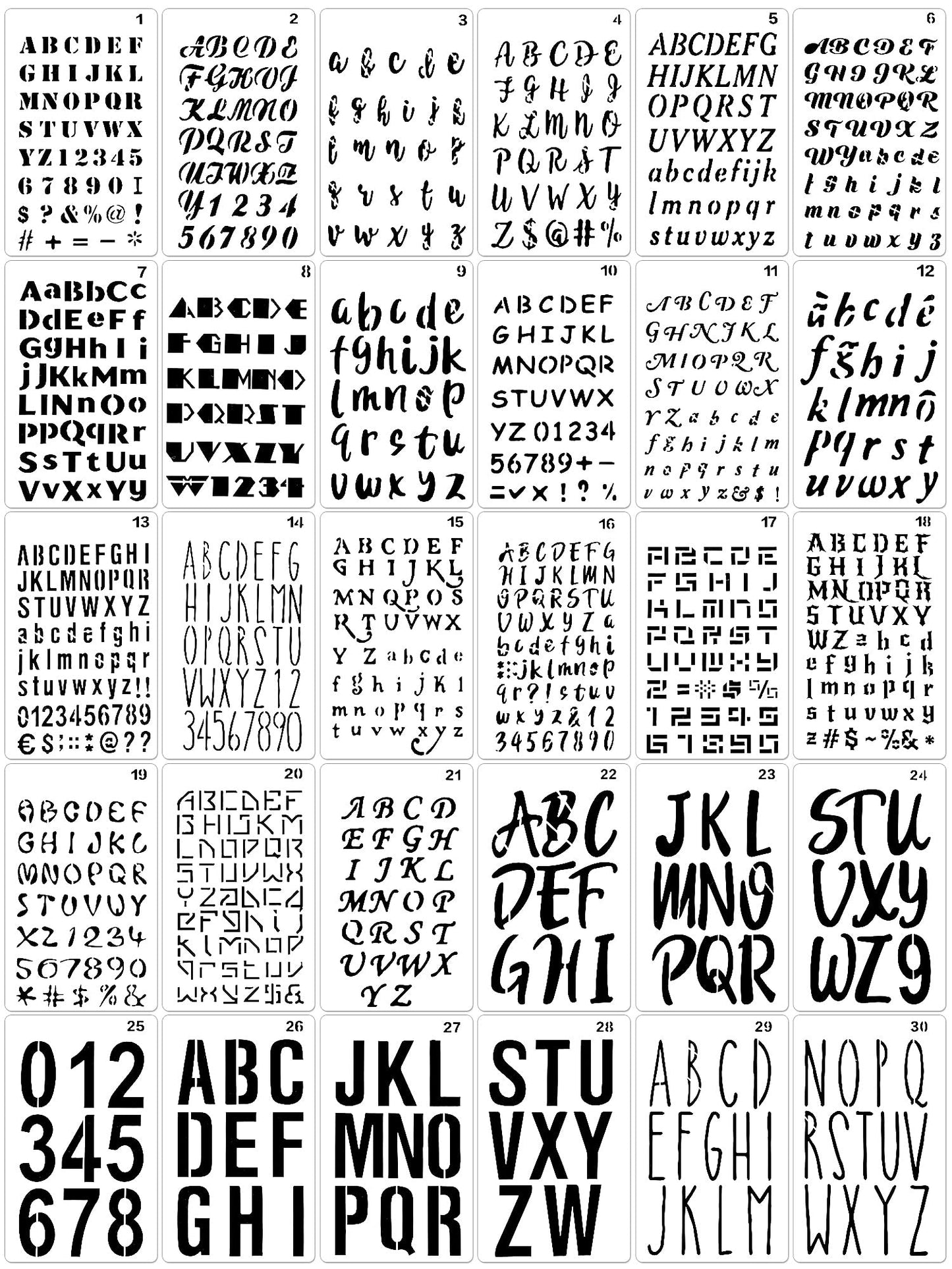 30 Pieces Letter Stencils for Painting 4 x 7 Inch Alphabet Reusable Plastic Numbers Font Templates for Journal Notebook, Diary, Scrapbook Decor Supplies