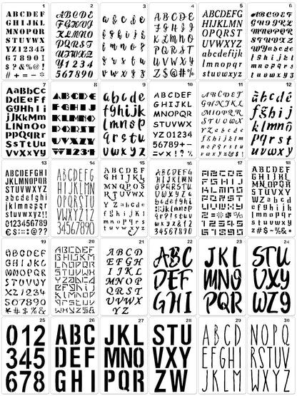 30 Pieces Letter Stencils for Painting 4 x 7 Inch Alphabet Reusable Plastic Numbers Font Templates for Journal Notebook, Diary, Scrapbook Decor Supplies