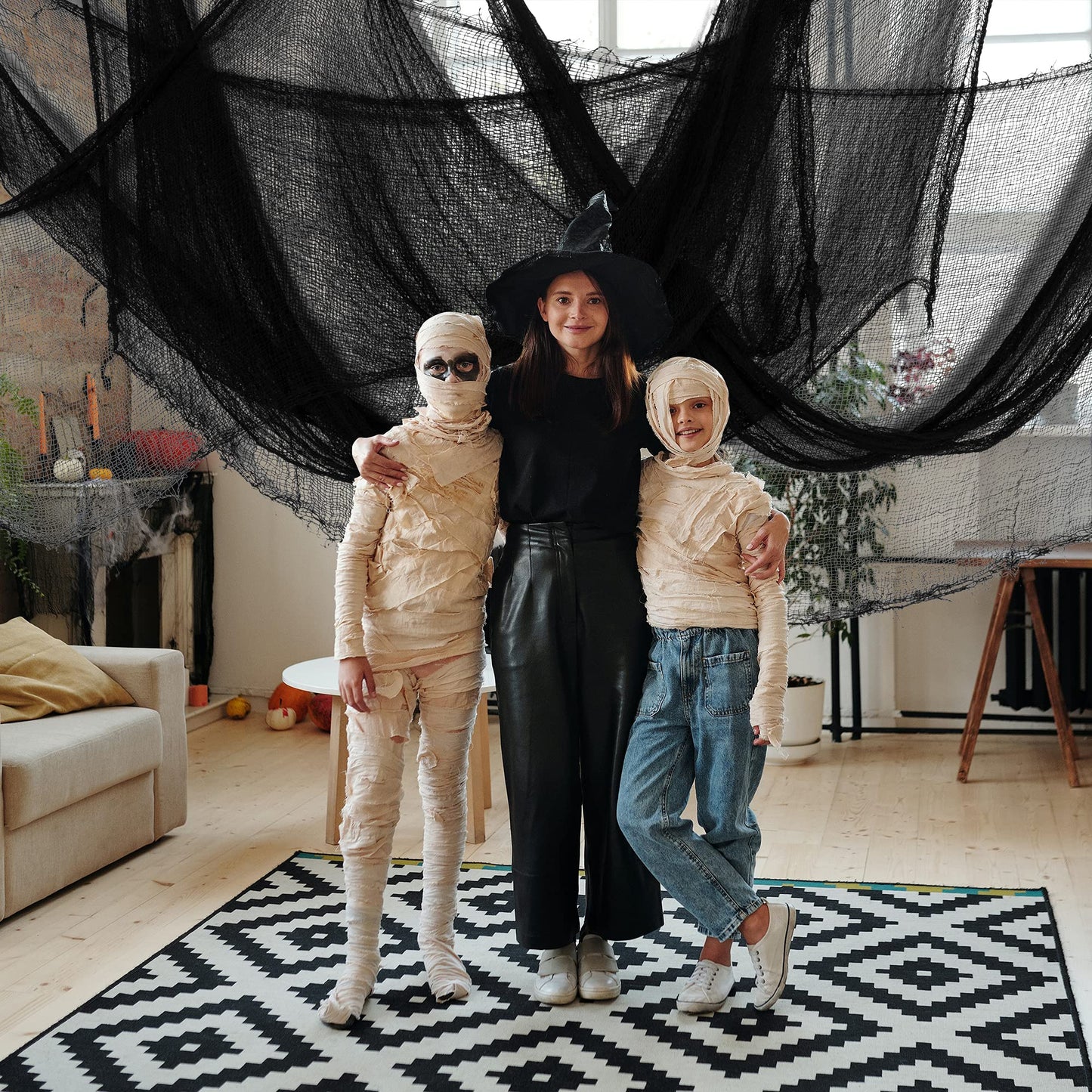 500x39 Inch Large Size Creepy Black Scary Spooky Cloth-Windows Doorways Cover Gauze for Halloween Party Haunted House Decor