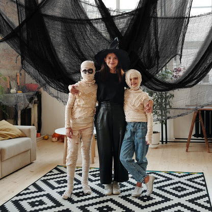 500x39 Inch Large Size Creepy Black Scary Spooky Cloth-Windows Doorways Cover Gauze for Halloween Party Haunted House Decor