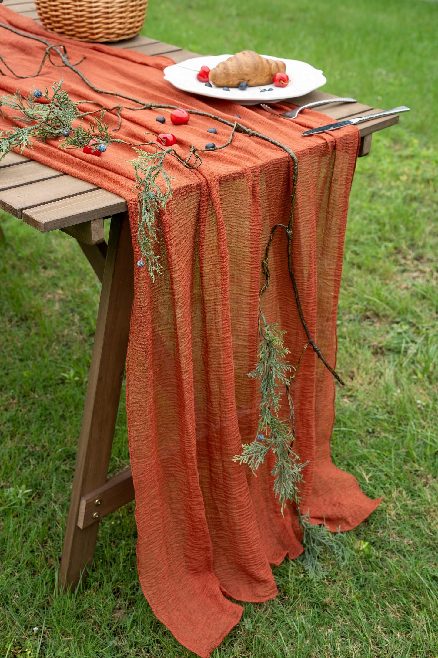 Terracotta Table Runner Cheesecloth Rust Gauze 120 Inch 10 FT Rustic Burnt Orange Cheese Cloth for Wedding Baby Bridal Shower Party Centerpiece Sheer Holiday Home Decorations