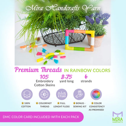 Premium Rainbow Color Embroidery Floss - Cross Stitch Threads - Friendship Bracelets Floss - Crafts Floss - 116 Pcs - 105 Skeins Per Pack and Set of 10 Embroidery Needles and 1 Threader