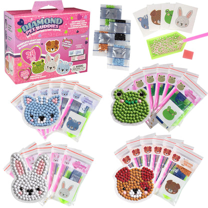 Pet Buddies Diamond Painting Kits (24ct)- Perfect Goodie Bag Party Favors for Kids Birthday Party -Each Includes Animal Gem Craft Activity & Sticker- Kids Multi-Item Party Favor Packs for Boys & Girls