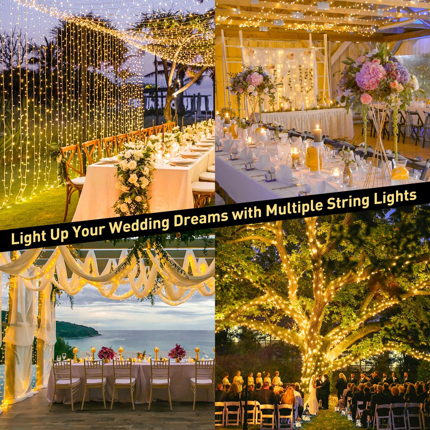 168FT 600 LED String Lights Outdoor Indoor Christmas String Lights Plug in Warm White Tree Lights for Outside Bedroom Wedding Party Holiday Spring Decorations