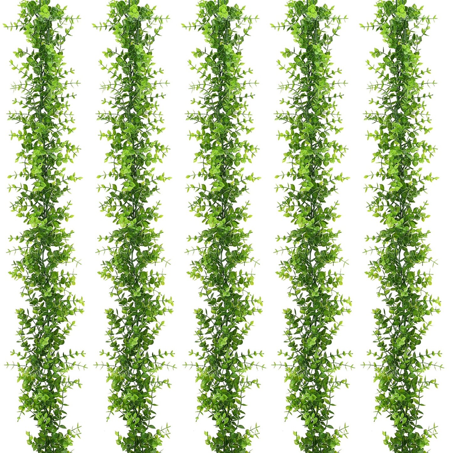 5 Packs Faux Eucalyptus Greenery Garland, 30FT Artificial Eucalyptus Leaves Vine, Fake Hanging Garlands Wedding Backdrop Arch Wall Table Party Decor (Green)
