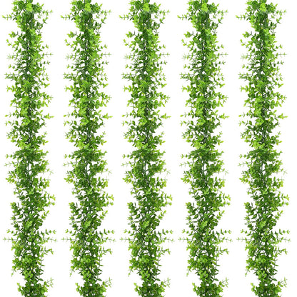 5 Packs Faux Eucalyptus Greenery Garland, 30FT Artificial Eucalyptus Leaves Vine, Fake Hanging Garlands Wedding Backdrop Arch Wall Table Party Decor (Green)