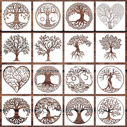 16Pcs 6 x 6 Inch Tree of Life Stencil, Reusable Stencils for Painting on Wood Decoration Painting Templates for Wall Floor DIY Decorations Christmas Gifts for Kids