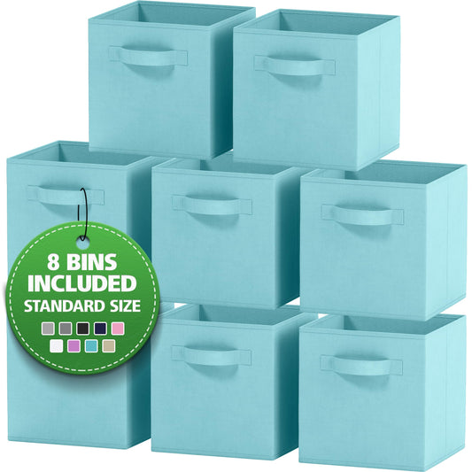 Fabric Storage Cubes for Cube Organizer - 8 Pack Heavy Duty Aqua Blue Storage Bins - 11 Inch Cube Storage Bin, Use As A Clothes Storage Box In Closet, Baskets For Shelves or Cubbies Storage Organizer