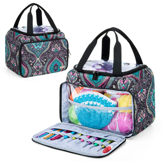 Small Yarn Storage Bag with 2 Grommets, Portable Knitting Tote for Knitting Kit & Crochet Accessories, Yarn Project Organizer for Knitting Supplies Set for Adults, Totem (Bag Only)