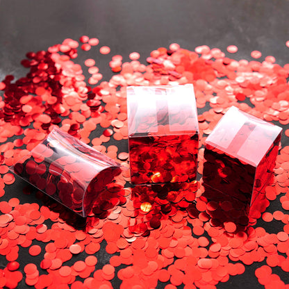 Red Foil Metallic Round Table Scatter Decor - Circle Dots Mylar Confetti for Wedding, Bachelorette, Valentine's, Mother's Day, Baby Shower & Birthday Parties - 60g