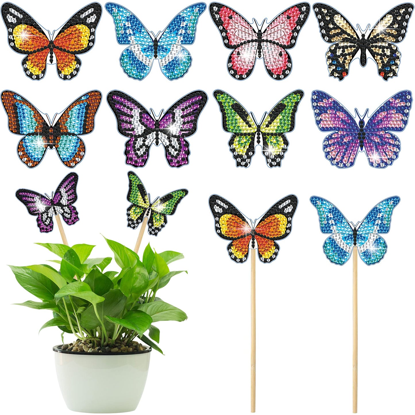8 Pcs Butterfly Diamond Painting Kits, Diamond Art Kits for Garden Decor, Butterfly Stakes Diamond Art Kits for Adults, Crafts for Adults