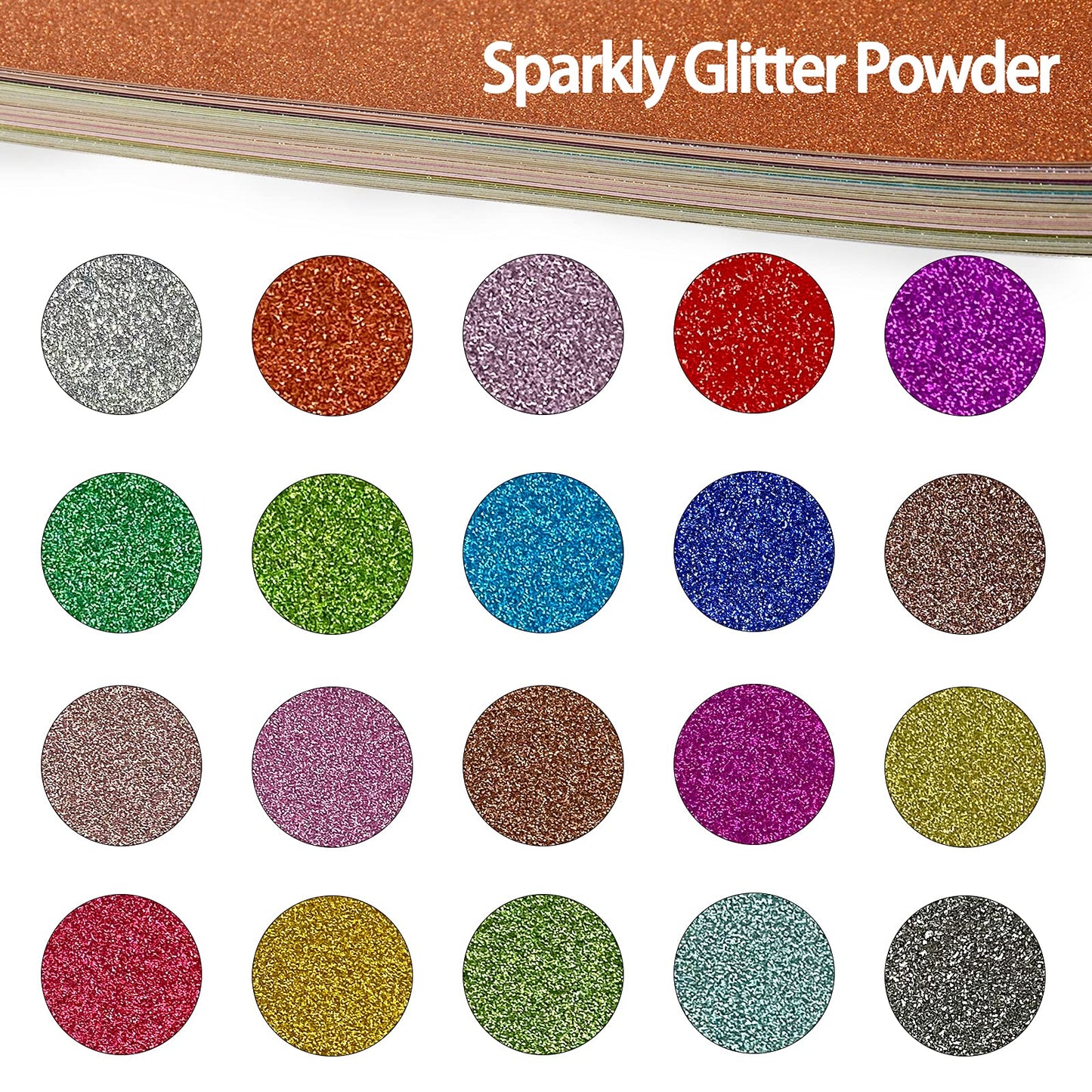 Glitter Cardstock, 40 Sheets in 20 Colors, Premium Cardstock for Cricut, Crafts and DIY Projects, Sparkly Paper for Card Making, 250 GSM