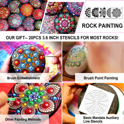 Mandala Dotting Tools, 58PCS Dot Painting Tools Set Rock Painting Supplies with a Blue Zipper Waterproof Storage Bag for Painting Rocks