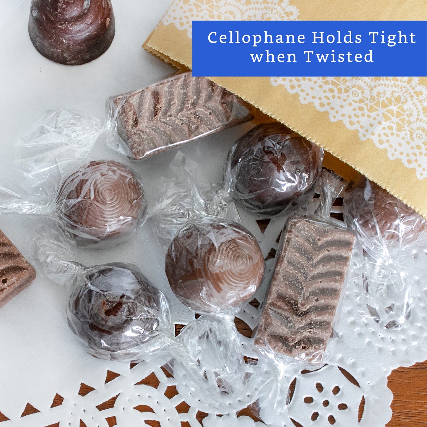 Clear Candy Wrappers for Caramels (300 Pcs 5 x 5 inches) - Natural Clear Cellophane Candy Wrapper - Caramel Wrappers - Wrapping Paper for Caramels, Chocolate, Nougat and Lollipops