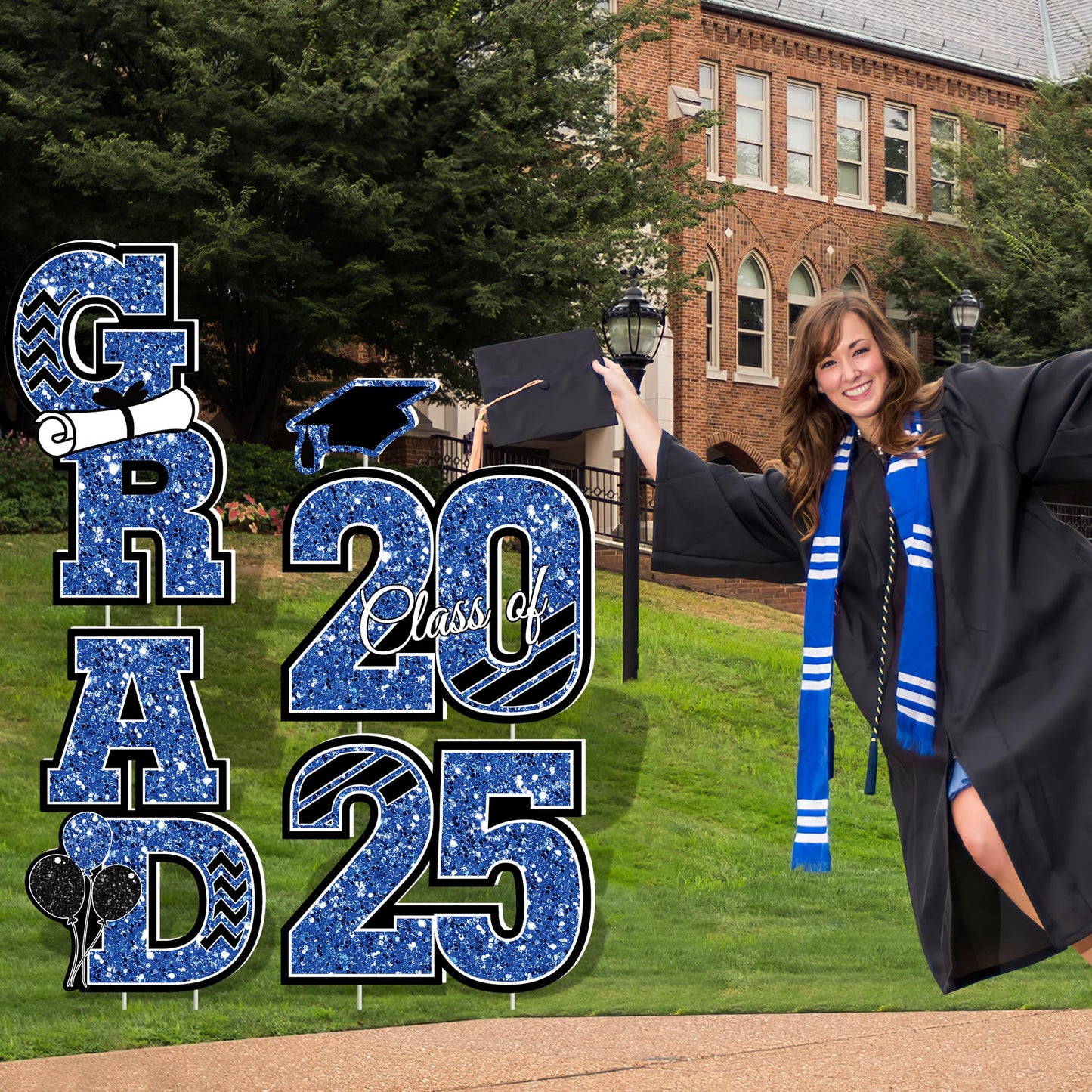 2025 Graduation Decorations, Large Congrats Grad Yard Signs With Stakes, Class of 2025 Glitter Plastic Congratulations Graduate Lawn Signs for College School Party Supplies