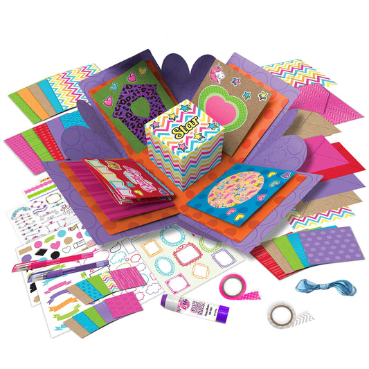 B Me Card Making Kit for Kids - Arts and Crafts Box - DIY Holiday, Birthday Cards Stationary Set – Jel Pens, Sticker Sheets, Gems, Envelope, Ribbon, Tape - Crafts Age 6+