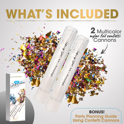 Confetti Cannon Party Poppers - Shredded Multicolor Confetti Poppers - 2 Pack - Party Cannons Shooters Gun for Wedding, Birthdays, Celebrations