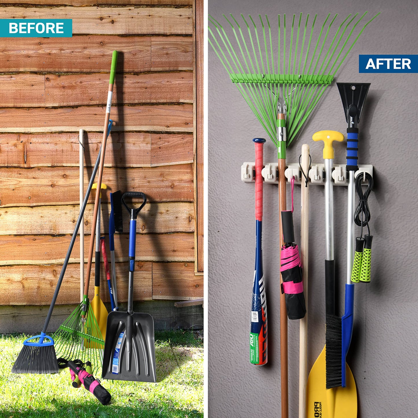 Mop and Broom Holder Wall Mount Garden Tool Storage Tool Rack Storage & Organization for the Home Plastic Hanger for Closet Garage Organizer (5-position)