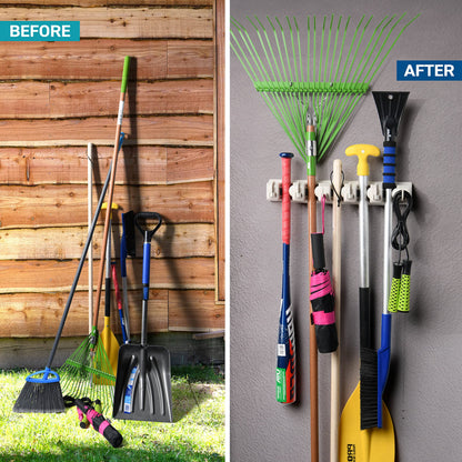 Mop and Broom Holder Wall Mount Garden Tool Storage Tool Rack Storage & Organization for the Home Plastic Hanger for Closet Garage Organizer (5-position)