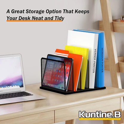 Desk File Organizer 5 Sections Upright Mesh Desktop Organizer File Sorter Office Organization File Holder for Home, Office & Classroom
