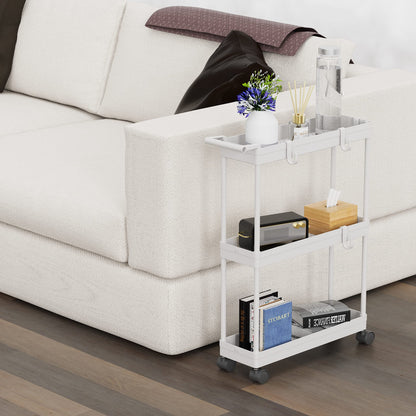 Kitchen Cart Storage 3-Tier Slim/Super Narrow Shelves with Handle, 26.5'' Height/5.5'' Width for Narrow Place, White