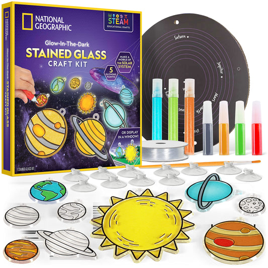 Kids Window Art Kit - Stained Glass Solar System Arts & Crafts Kit with Glow in The Dark Planets, Use as Window Suncatchers, Hanging Decor from Ceiling, Mobile, Space Room Decor