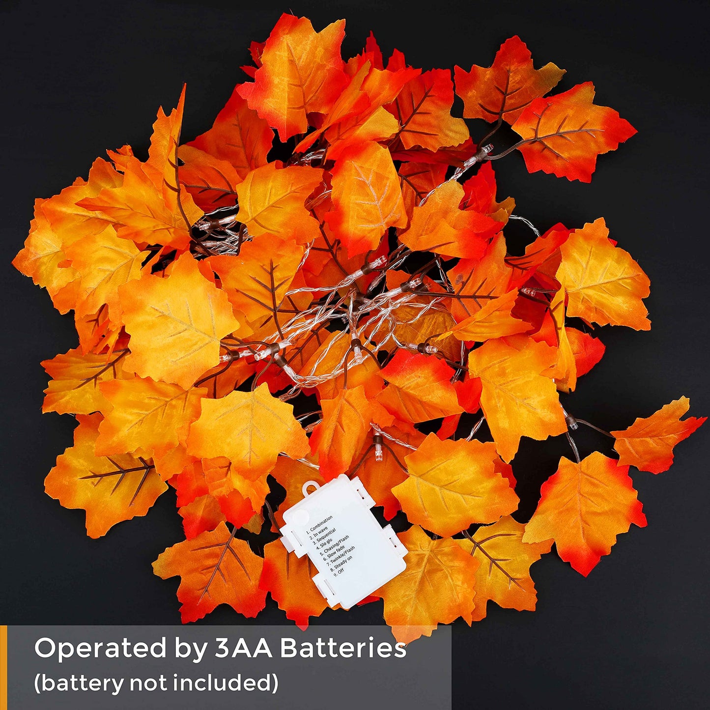 8 Lighting Modes & Timer Fall Decorations for Home Maple Leaf Garland with Lights 40LED Battery Operated Waterproof String Lights, Thanksgiving Halloween Fall Decor Indoor Outdoor Autumn