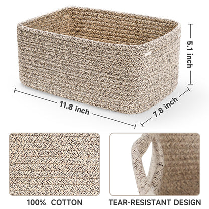 3-Pcs Shelf Baskets for Organizing | Storage Basket for Shelves | Small Woven Baskets | Rope Toy Basket | Closet Organizer Bins | Cube Decorative Box | 11.8×7.8×5.1” | Mixed brown