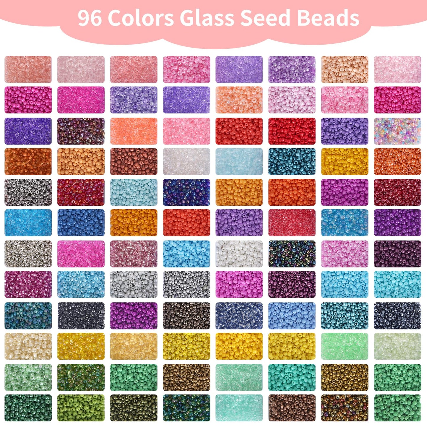 48000pcs Glass Seed Beads Kit for Jewelry Making, 96 Colors 2mm Small Beads with Pendant Charms and Letter Beads for Friendship Bracelet, Necklace Ring Making