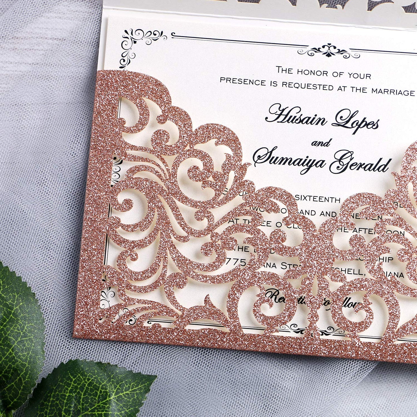 20 Pcs Laser Cut Wedding Invitation Card with Envelope for Wedding Quinceanera Bridal Shower Baby Shower Party Invite (Rose Gold Glitter)