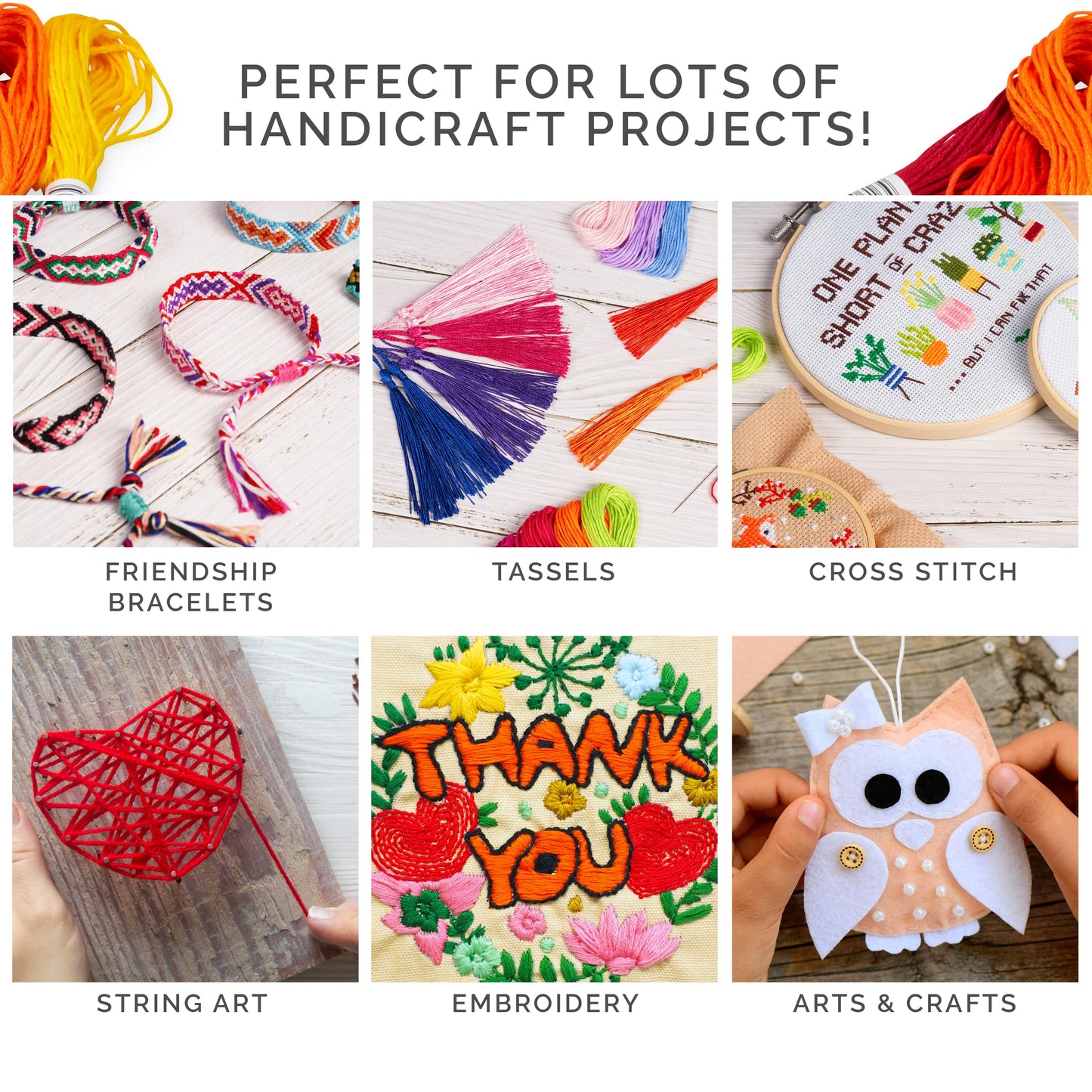 Embroidery Threads 100 Skeins per Pack, Multi Color Embroidery Floss, Cross Stitch Thread, Friendship Bracelet Thread, with Free Needles, Floss Bobbins (100 Colors)