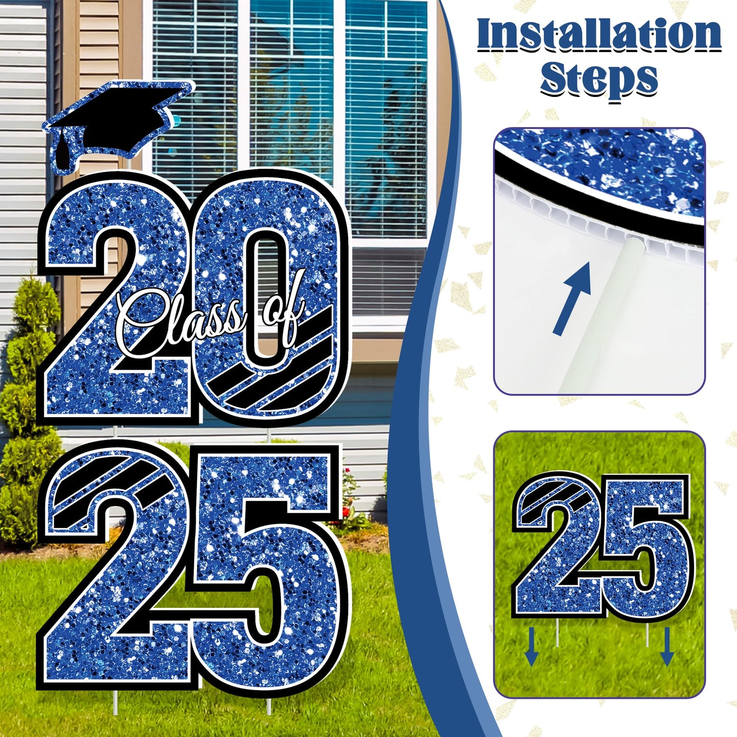2025 Graduation Decorations, Large Congrats Grad Yard Signs With Stakes, Class of 2025 Glitter Plastic Congratulations Graduate Lawn Signs for College School Party Supplies