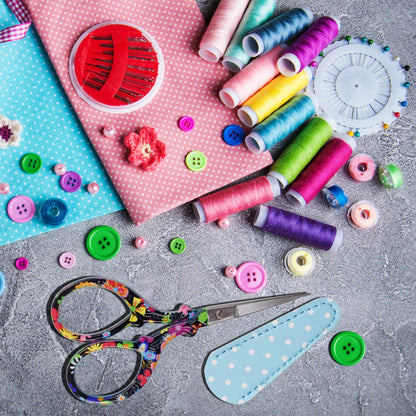 Sewing scissors sharp scissors Embroidery Scissors Crafting Threading Scissors with Leather Scissors Cover for Needlework Craft Art Work Manual Sewing Handicraft DIY Tool Black Flower