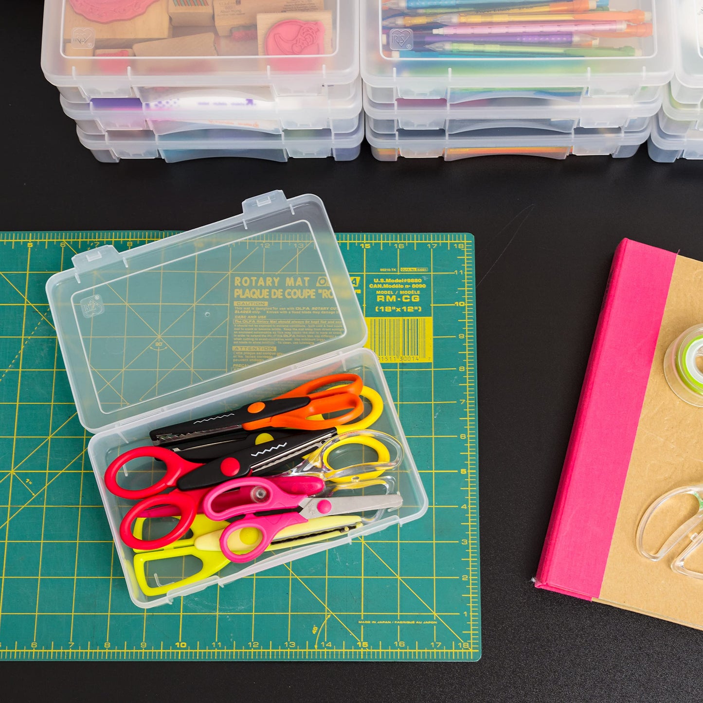 Pencil Case Box Storage Container for Organizing with Snap Lid, 10-Pack, Big Capacity Stackable Plastic Pen Pouch for Craft Hobby Art Supplies Journaling Stationery Sticker, Clear, Medium