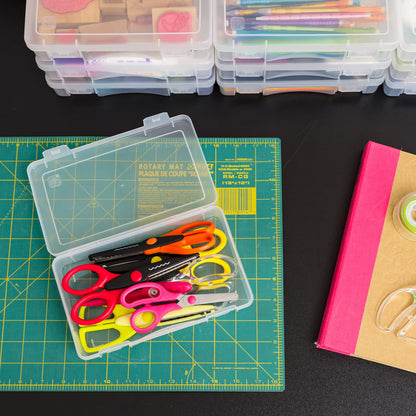 Pencil Case Box Storage Container for Organizing with Snap Lid, 10-Pack, Big Capacity Stackable Plastic Pen Pouch for Craft Hobby Art Supplies Journaling Stationery Sticker, Clear, Medium