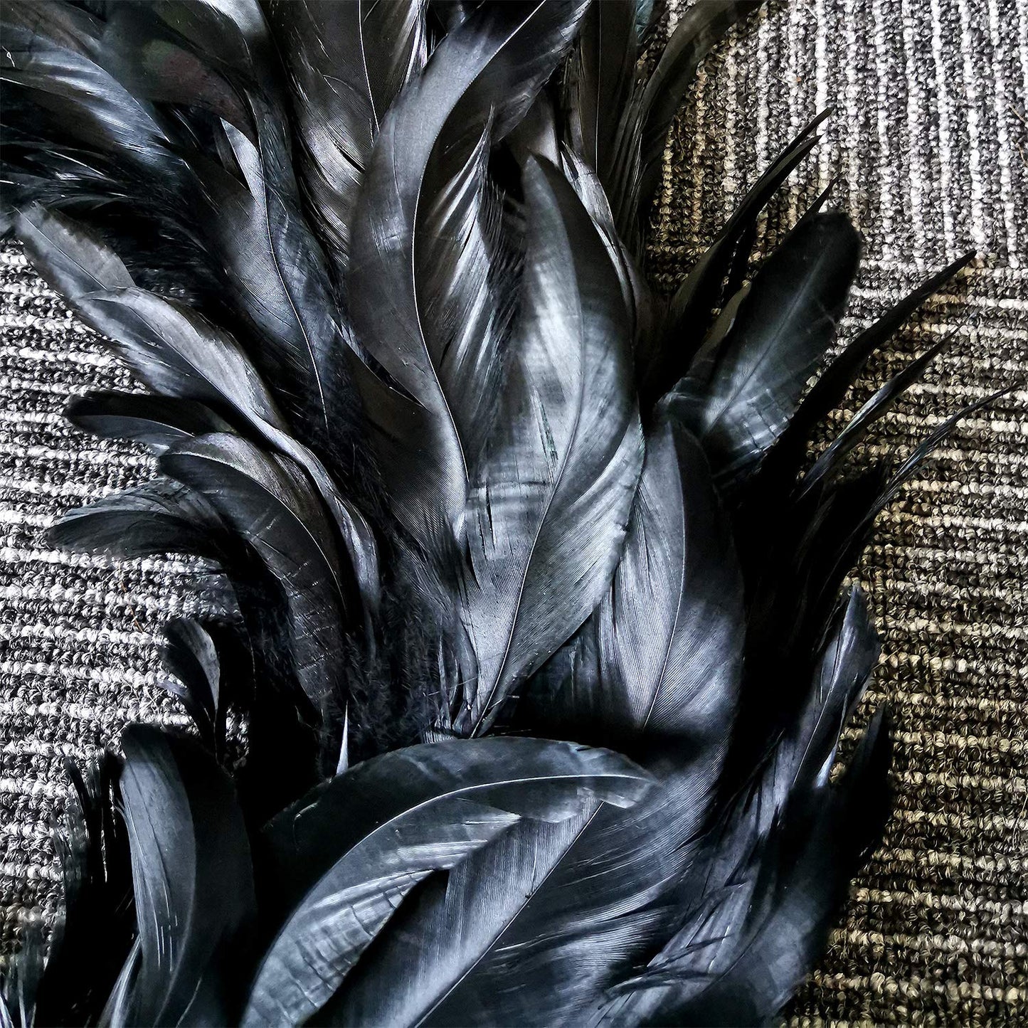 Black Feather Wreath - 14.9'' Natural Cocktail Feather Wreath, Halloween Photo Props, Front Door Decor Witch Spooky Scene Party Decorations