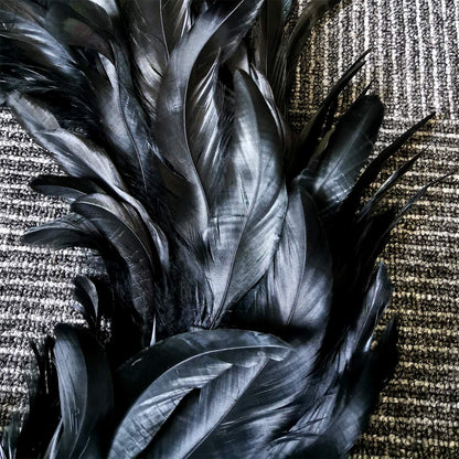 Black Feather Wreath - 14.9'' Natural Cocktail Feather Wreath, Halloween Photo Props, Front Door Decor Witch Spooky Scene Party Decorations