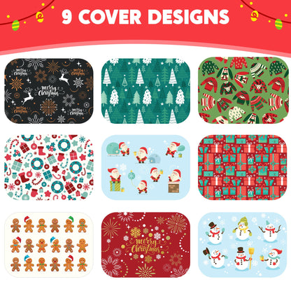 36 Pieces Christmas Foil Containers with Lid, 9 Holiday Designs, 6.5"x5"x2" Christmas Small Gift Bags Santa Sacks, for Holiday Leftovers Goodie Container or Cookie Exchange