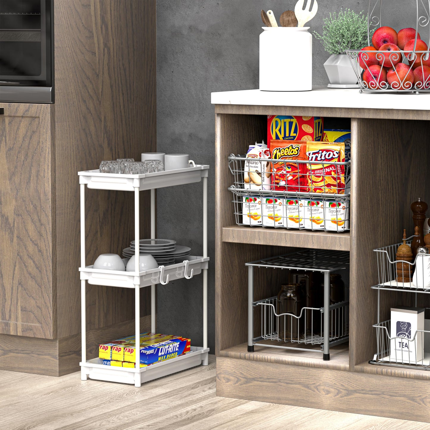 Standard 3-Tier Slim Rolling Storage Cart, White